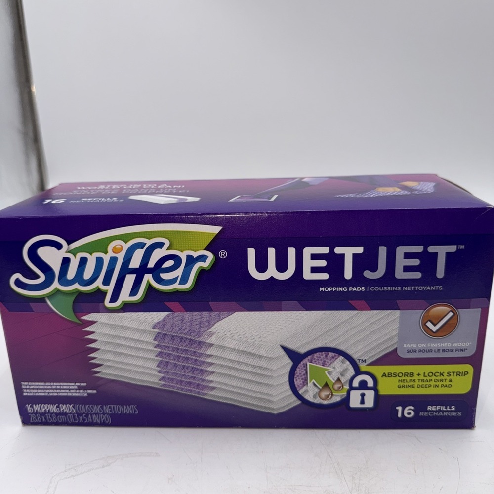 Swiffer WetJet Mop Refill Pads W/Absorb, Trap & Lock Strip 16 Ct. Sealed  NEW